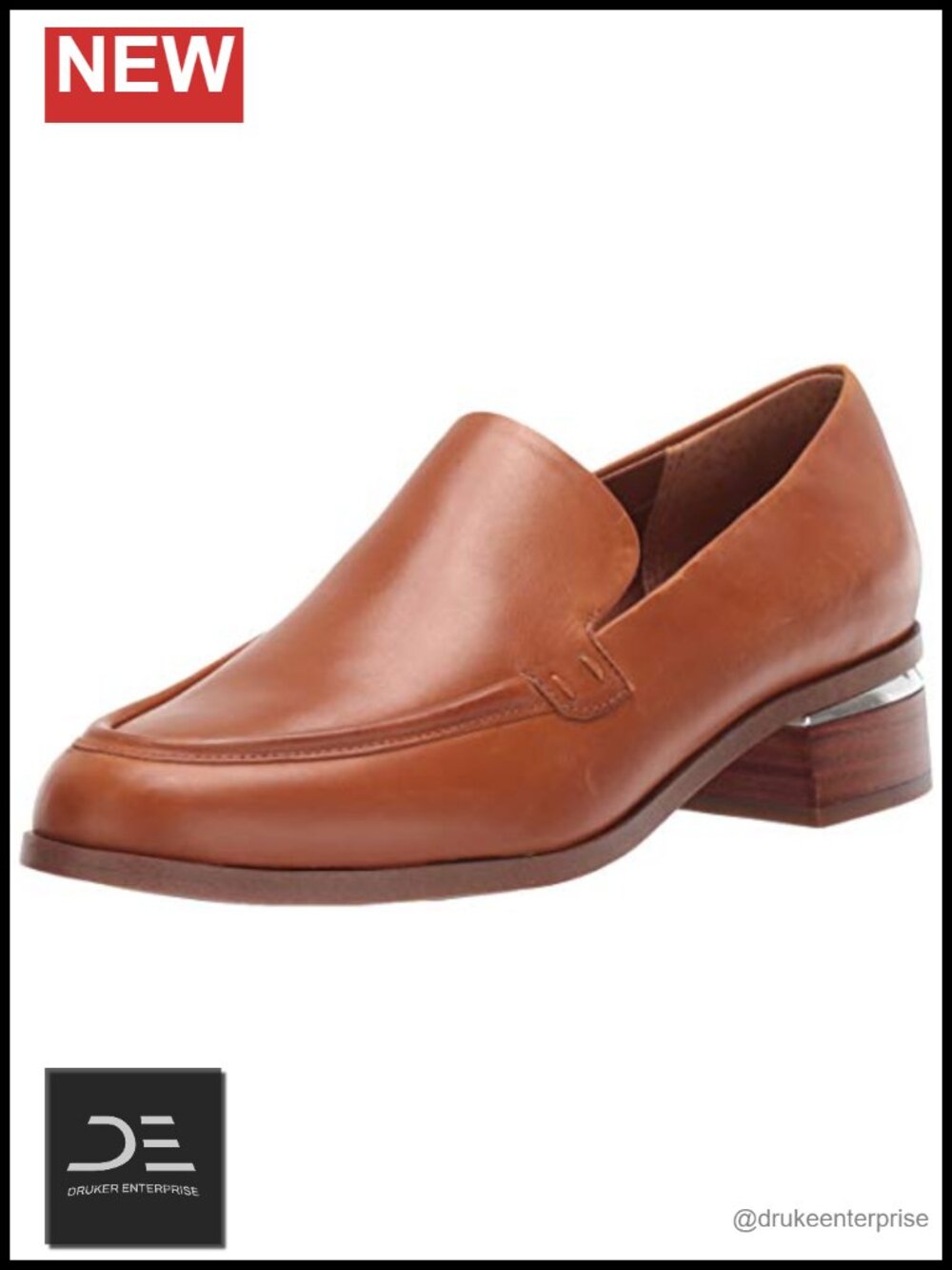 Franco Sarto Leather Slip-On Loafer Block Heel Round Toe Women's Shoes
